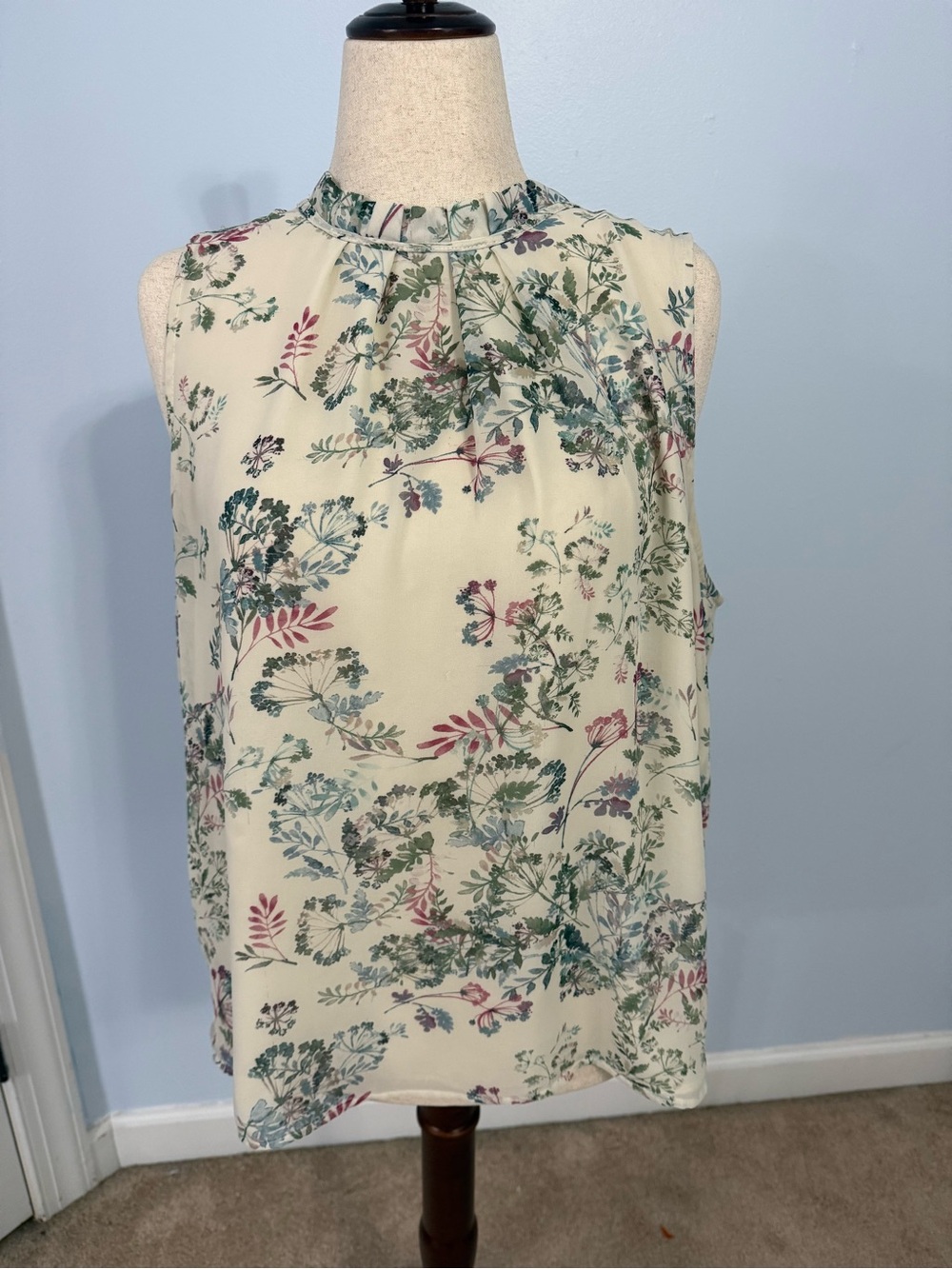 Vince Camuto Cream Floral Sleeveless Top with Pink & Green Accents